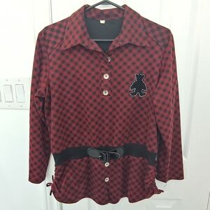 Checkered Women Teddy Bear Sweater Top